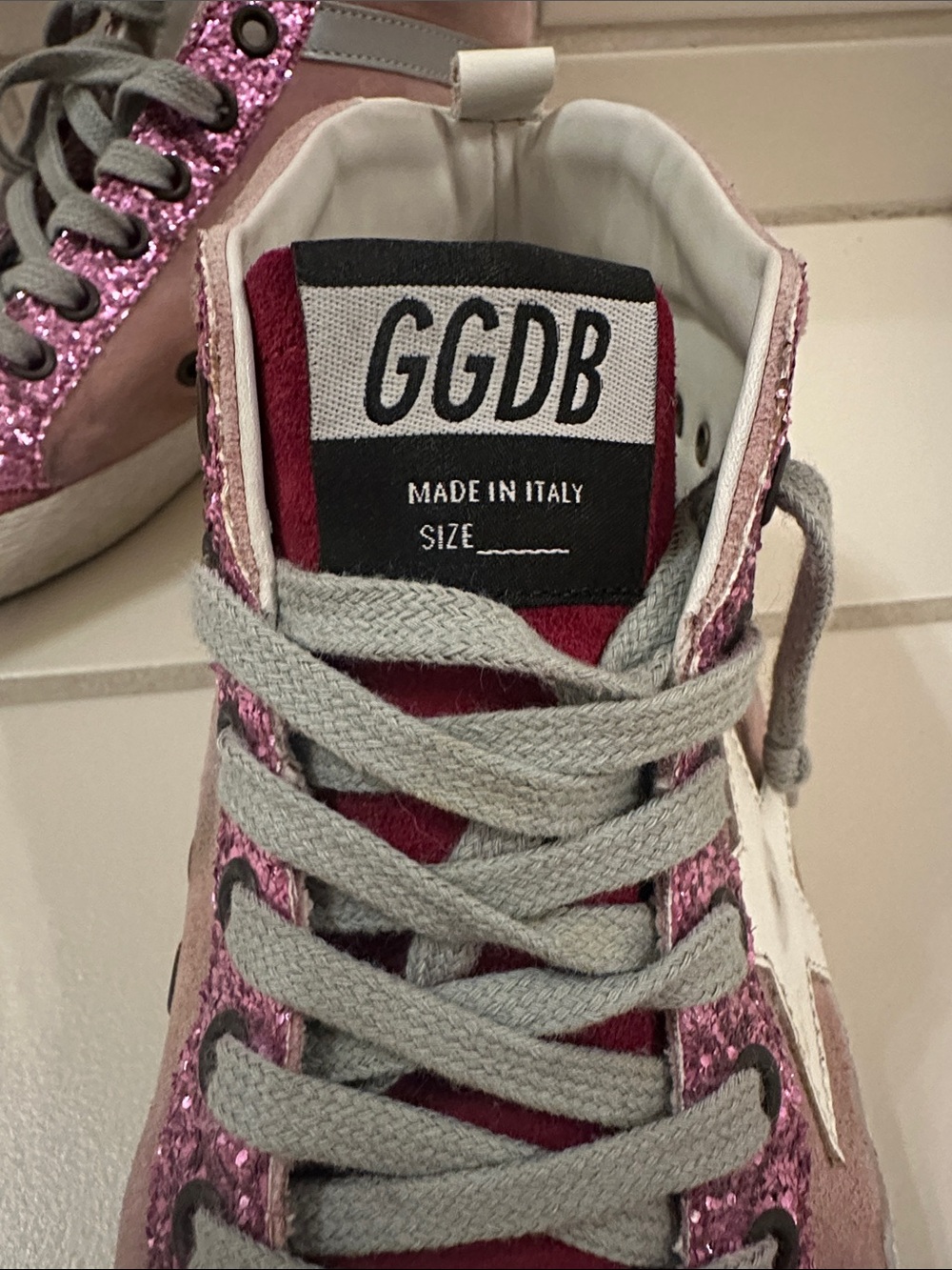 Golden Goose Pink Glitter & Suede High-Top Sneaker with White Star - Picture 2 of 8